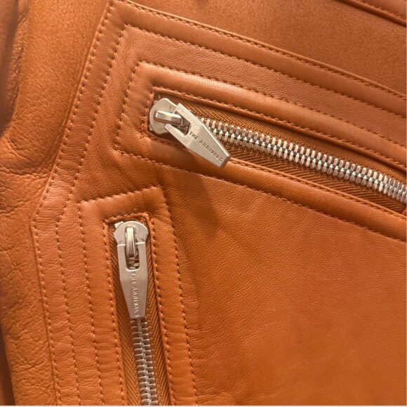 The Arrivals Moya Leather & Shearling Trim Jacket Brown- Size Large - Picture 11 of 13